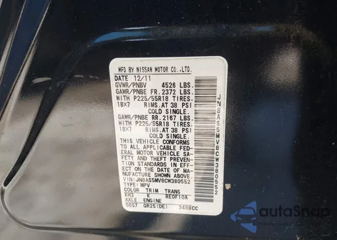 2012 Nissan Rogue Sv W/Sl Pkg from USA, damaged, VIN JN8AS5MV8CW380552